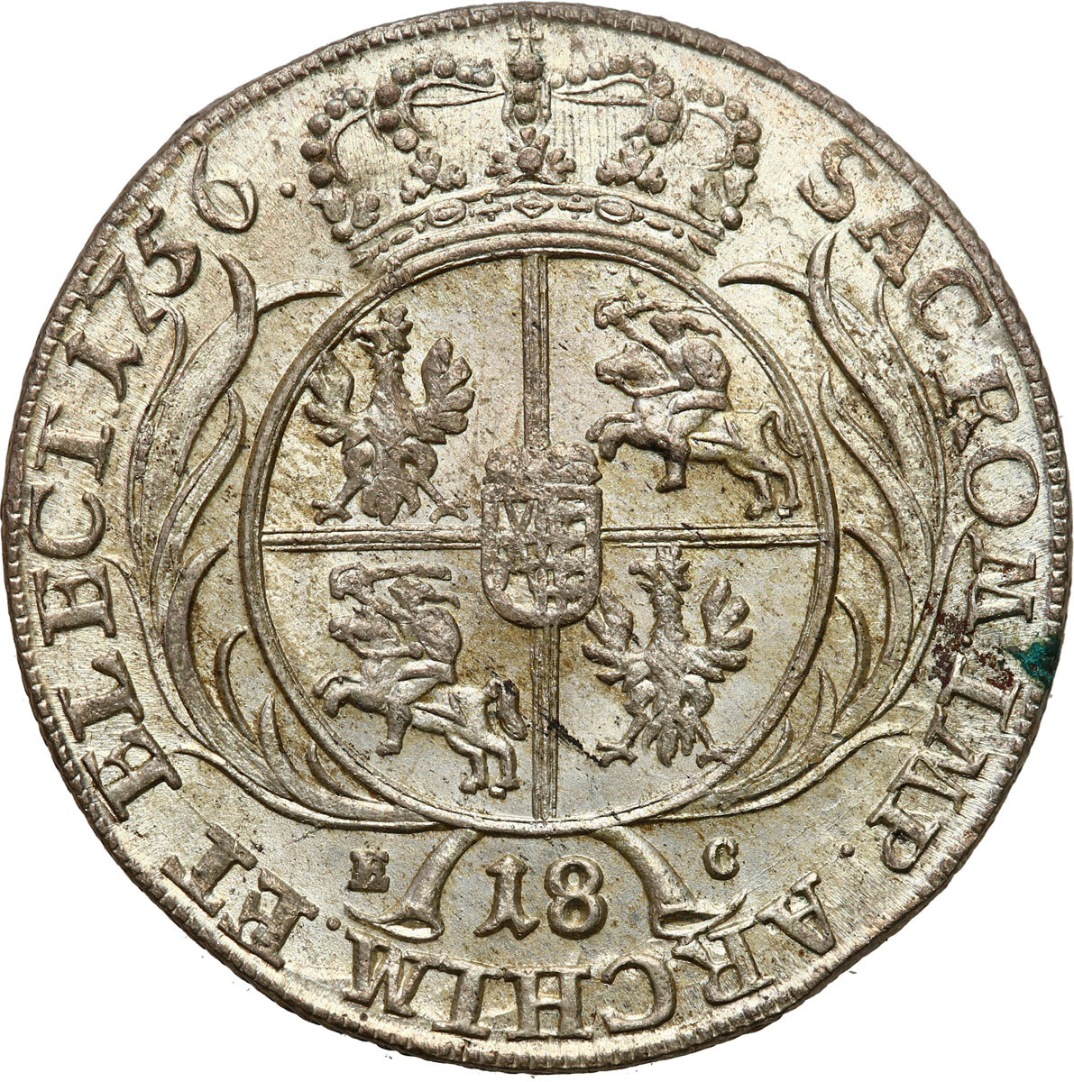 August III Sas. Ort (18 groszy) 1756, Lipsk PIĘKNY